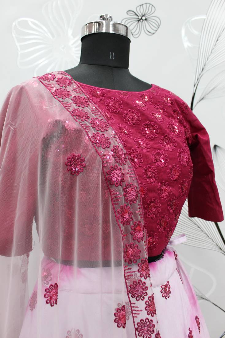 Purple Pink shibori Printed With Sequins cotton semi stitched lehenga