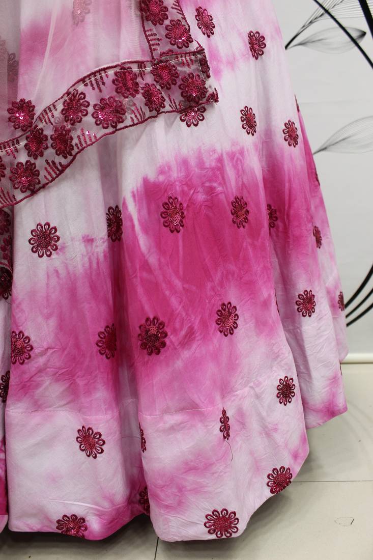 Purple Pink shibori Printed With Sequins cotton semi stitched lehenga
