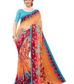Orange printed georgette saree with blouse