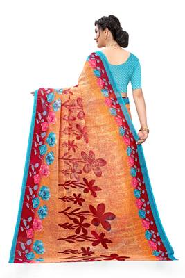 Orange printed georgette saree with blouse 3