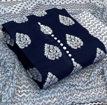 VredeVogel Navy blue Cotton slub printed Unstiched Dress Materials 1