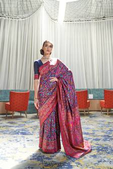 Navy blue woven banarasi saree with blouse