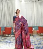 Navy blue woven banarasi saree with blouse