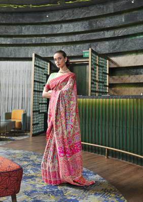 Pink woven banarasi saree with blouse 1
