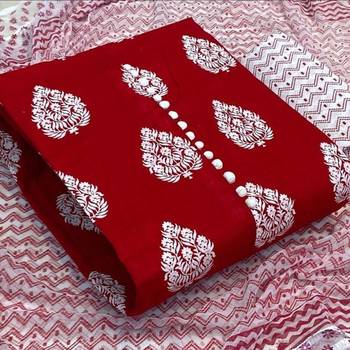 VredeVogel Red Cotton slub printed Unstiched Dress Materials 1