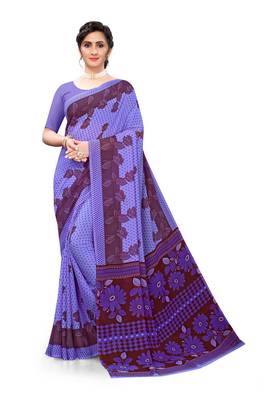 Purple printed georgette saree with blouse 1