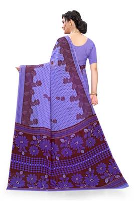 Purple printed georgette saree with blouse 3