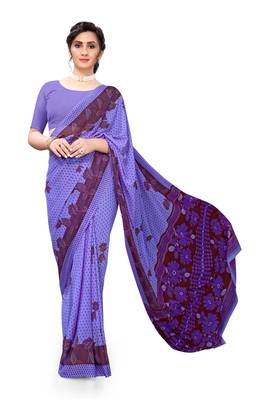 Purple printed georgette saree with blouse 4