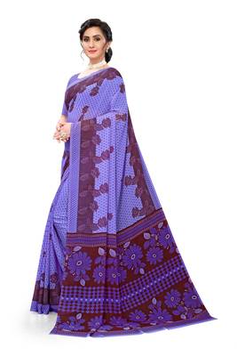 Purple printed georgette saree with blouse 5