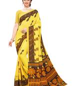 Yellow printed georgette saree with blouse