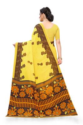 Yellow printed georgette saree with blouse 3