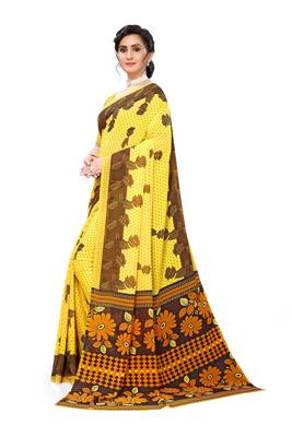 Yellow printed georgette saree with blouse 5
