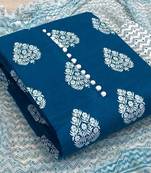 VredeVogel Teal blue Cotton slub printed Unstiched Dress Materials