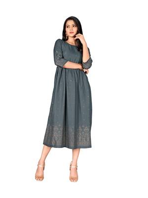 Grey printed cotton ethnic-kurtis 1