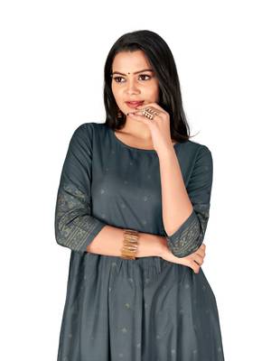 Grey printed cotton ethnic-kurtis 3
