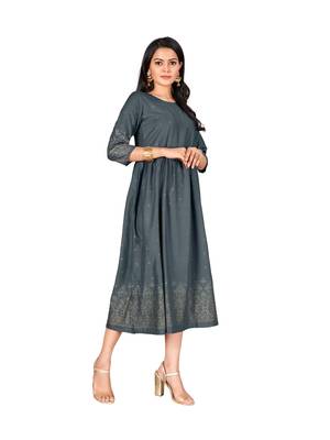 Grey printed cotton ethnic-kurtis 5