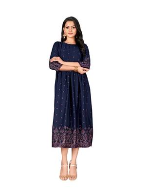 Navy-blue printed cotton ethnic-kurtis 1