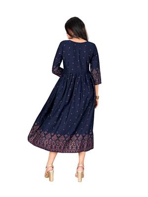 Navy-blue printed cotton ethnic-kurtis 2