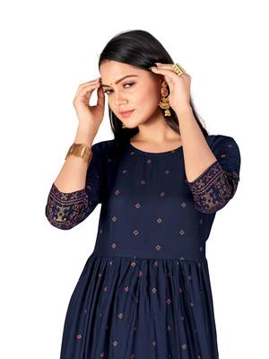 Navy-blue printed cotton ethnic-kurtis 3