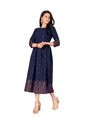 Navy-blue printed cotton ethnic-kurtis 4