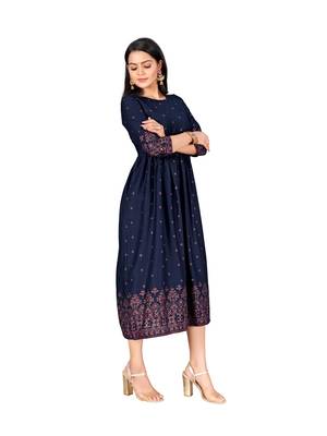 Navy-blue printed cotton ethnic-kurtis 5