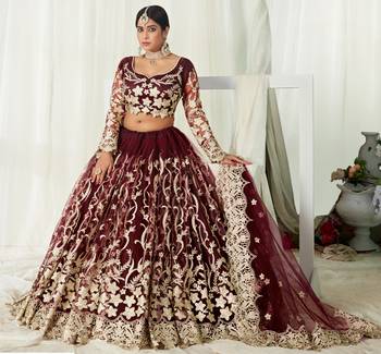 Delightful Wine Badla Worked net fabric Lehenga Choli for Wedding 2