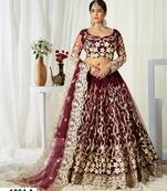 Delightful Wine Badla Worked net fabric Lehenga Choli for Wedding