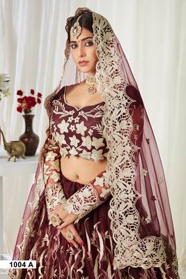 Delightful Wine Badla Worked net fabric Lehenga Choli for Wedding 3