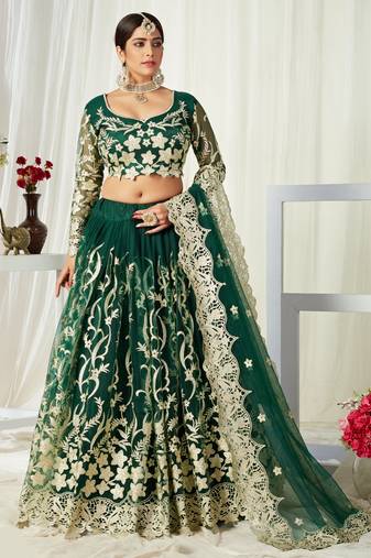 Charming Green Badla Worked net fabric Party wear Lehenga choli