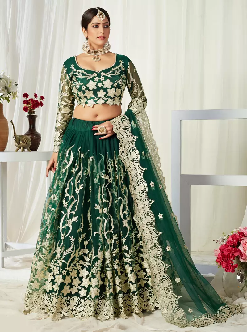 Charming Green Badla Worked net fabric Party wear Lehenga choli
