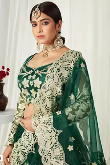  Green Badla Worked Net Party Wear Lehenga Choli