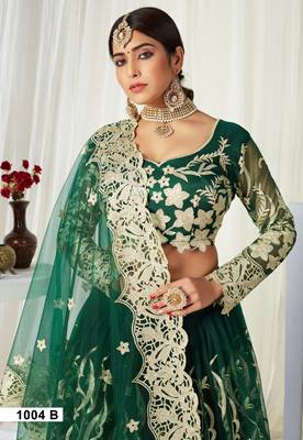  Green Badla Worked Net Party Wear Lehenga Choli 3