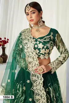  Green Badla Worked Net Party Wear Lehenga Choli