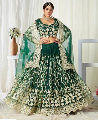  Green Badla Worked Net Party Wear Lehenga Choli 4