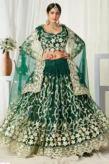  Green Badla Worked Net Party Wear Lehenga Choli
