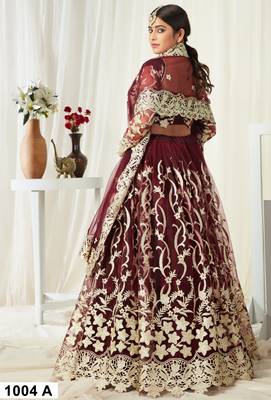 Delightful Wine Badla Worked net fabric Lehenga Choli for Wedding 4