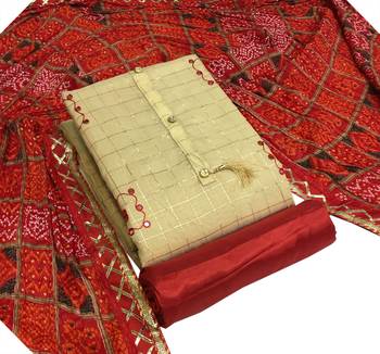 VredeVogel Cream red Unstiched Dress Materials 1
