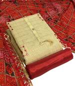 VredeVogel Cream red Unstiched Dress Materials