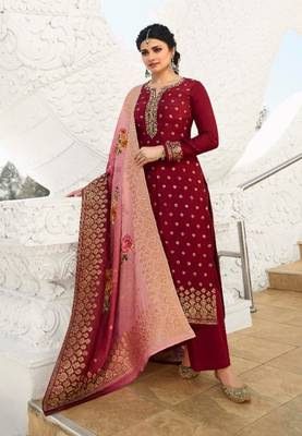 Red embroidered silk salwar 1
