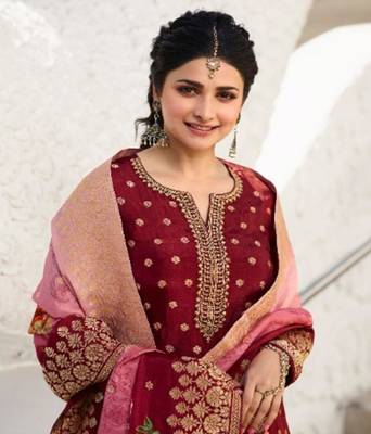 Red embroidered silk salwar 2