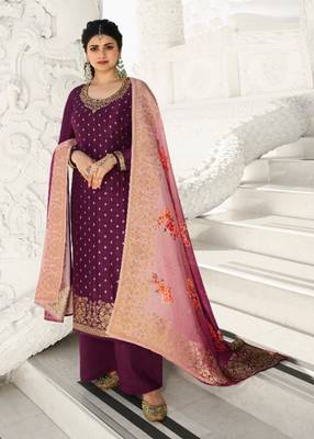 Purple embroidered silk salwar 1