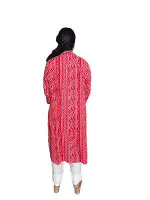 Red Rayon Bandhani Kurti With Beautiful Embroidery& Sitara Work 3