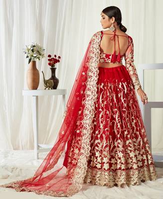 Mesmerizing Red Badla Worked net fabric Lehenga Choli for Bride 3