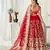 Red embroidered net semi stitched lehenga