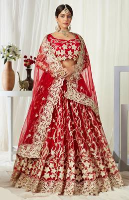 Mesmerizing Red Badla Worked net fabric Lehenga Choli for Bride 4