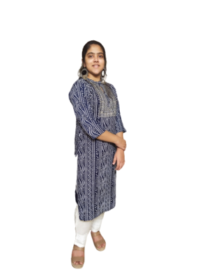 Blue Beautiful Rayon Bandhani Kurti With Beautiful Embroidery& Sitara Work 2