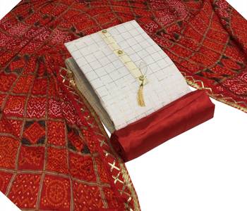 VredeVogel White red Unstiched Dress Materials 1