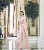 Baby pink woven banarasi saree with blouse