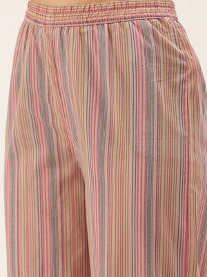 Peach Cotton Printed With Gota Work Straight Kurta With Palazzo And Dupatta Set 5