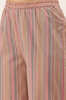 Peach Cotton Printed With Gota Work Straight Kurta With Palazzo And Dupatta Set